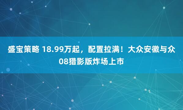 盛宝策略 18.99万起，配置拉满！大众安徽与众08猎影版炸场上市